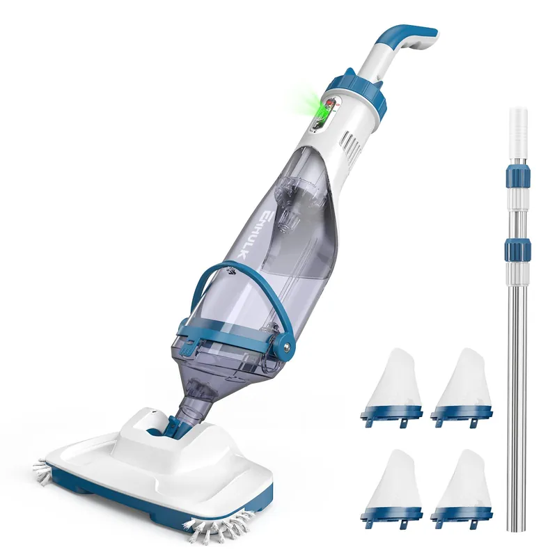 ENHULK Pool Vacuum for Above Ground Pool, Upgraded 13.4" Wide Head & Telescopic Pole, 18.5 GPM Powerful Suction, 60 Mins Runtime, Cordless Handheld Rechargeable Pool Cleaner for Inground Pools, PC15