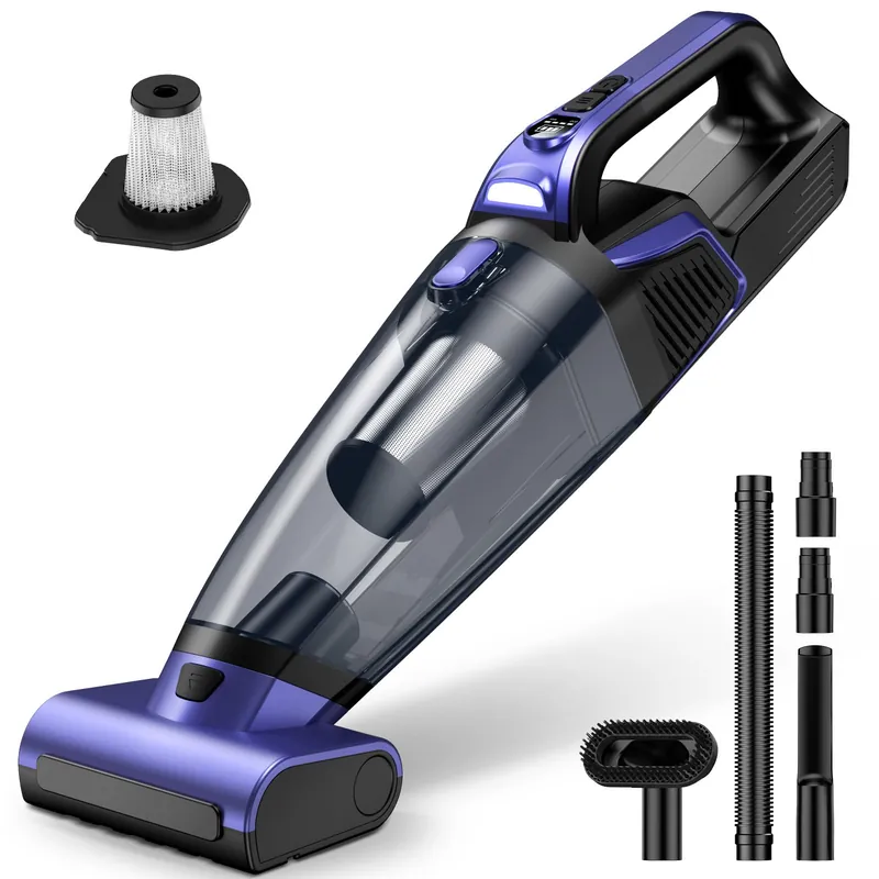 Pet Hair Handheld Vacuum Cordless 20000PA High Power Car Vacuum with Motorized Brush and LED Light, Rechargeable Hand Held Vacuum Cleaner with Reusable Filter for Car, Home, Office & Pet, Purple