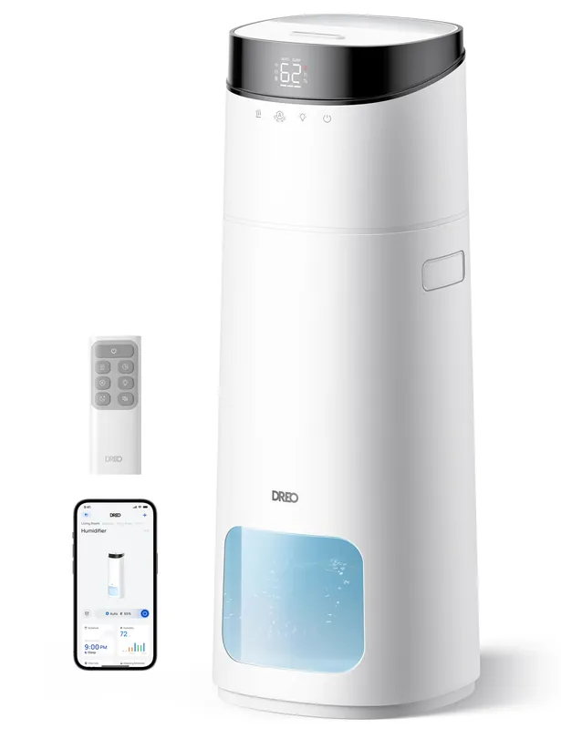 DREO 16L Smart Humidifier Large Room 1000 ftยฒ, 130H Cool Mist Air Humidifiers for Bedroom Plants Baby, Top Fill, Remote/Touch/Voice & APP Control, Clean Tank Technology, 30dB, RGB Light, HM755S White