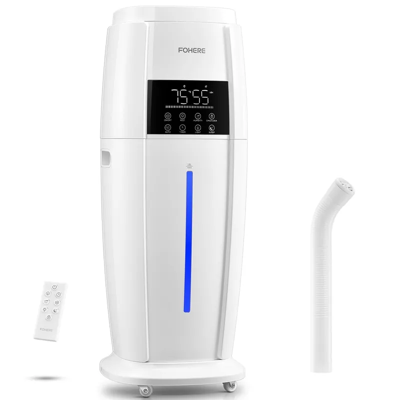 FOHERE Humidifier Large Room 4.8Gal/18L, Quiet Whole House Humidifier for Home Plants Office Commercial 1500 sq.ft, Top Fill Ultrasonic Cool Mist Humidifiers with 4 Mist Mode, 5 Speeds, Remote, White