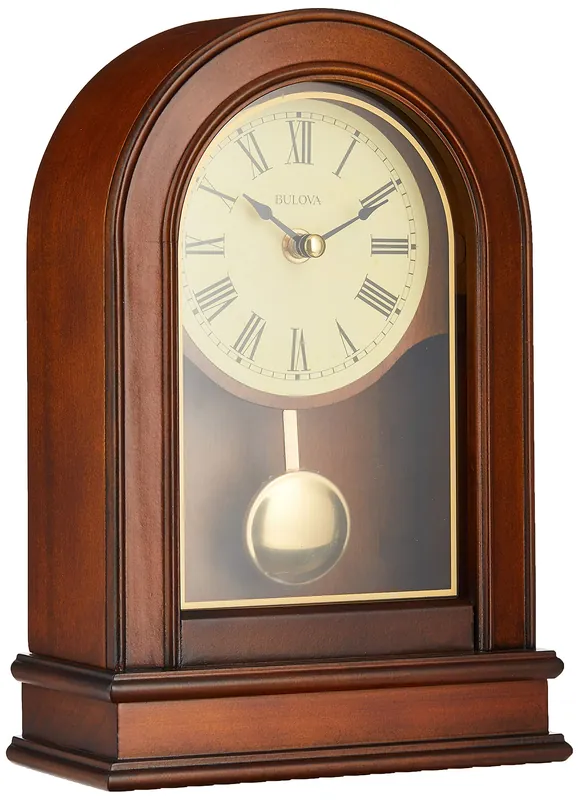 Bulova B7467 Hardwick Mantel Clock Traditional Hardwood Case with Walnut Finish Roman Numerals Elegant Timepiece for Home or Office