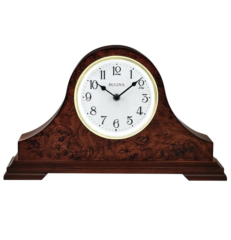 Bulova Chandler Lighted Mantel Clock, Model B1853 Elegant Design Illuminated Dial Quartz Movement Cherry Wood Finish Battery Operated