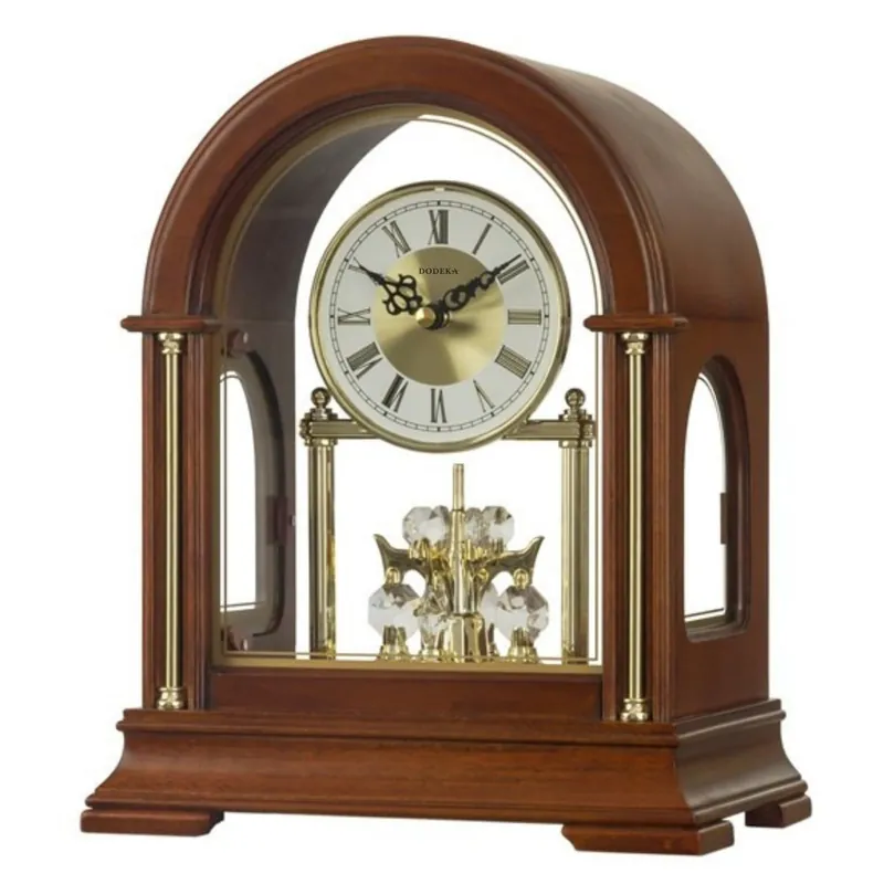 DODEKA Wooden Mantel Clock TCW001DB Rotating Pendulum and Crystals Desktop Musical Hourly Chime Luxury Style for Bedroom, Home, Kitchen