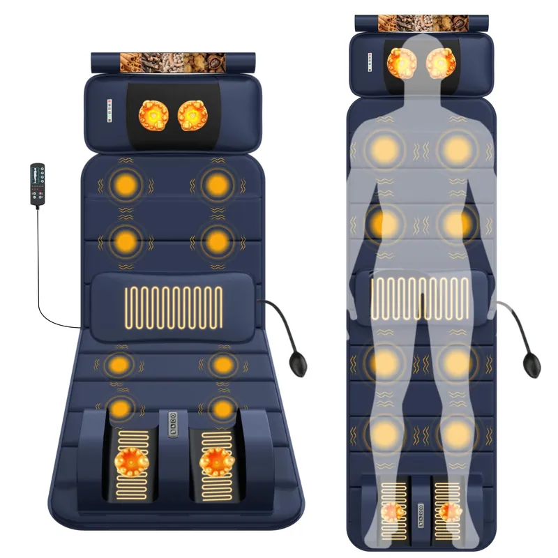Full Body Massage Mat with Heat, Massage Pad with 9 Vibrating Modes and 10 Vibrating Motors, Massage Mat with Detachable Neck Massager and Multifunctional Leg and foot massager, for Home Office