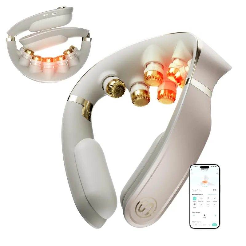 SKG G7 Pro Fold 3.0 Neck Massager for Pain Relief Deep Tissue Vibration Cordless Travel Massager, Mother‘s Day Innovative Foldable 3D Neck Massager Gifts for Office Home Car Travel, Gold Titanium