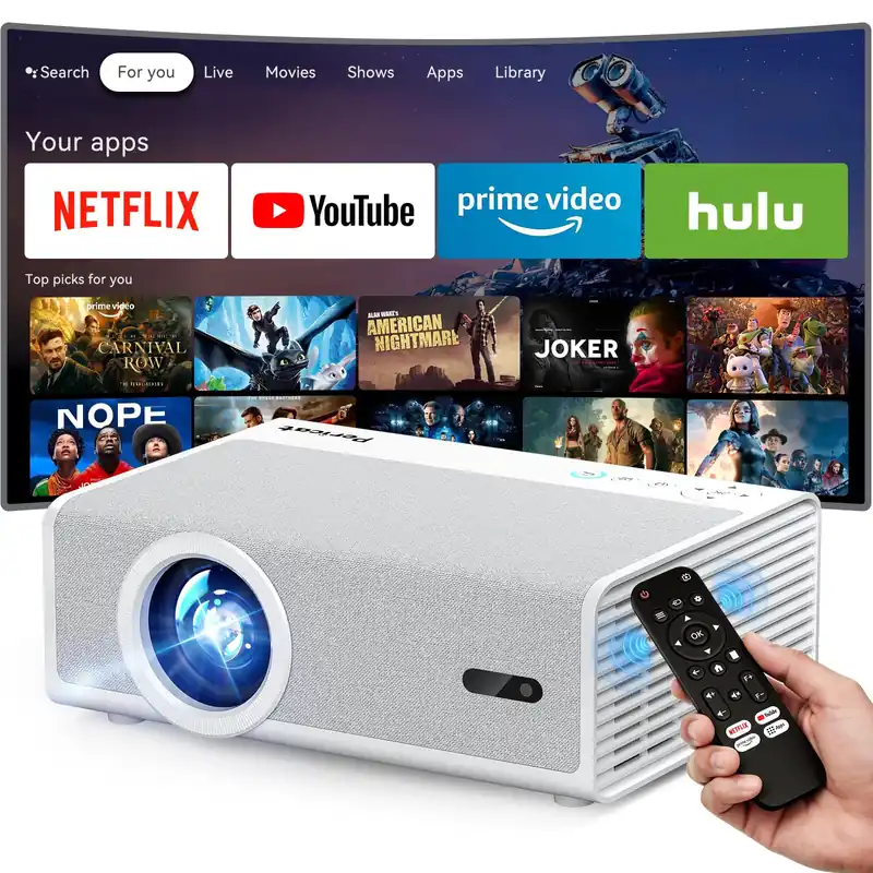 【Officially-Licensed APP & 1800 ANSI】Smart Projector with WiFi and Bluetooth, Pericat 4K Support Portable Outdoor Movie Bluetooth Proyector, Native 1080P Projector for Bedroom/ Home / Wall /Ceilling