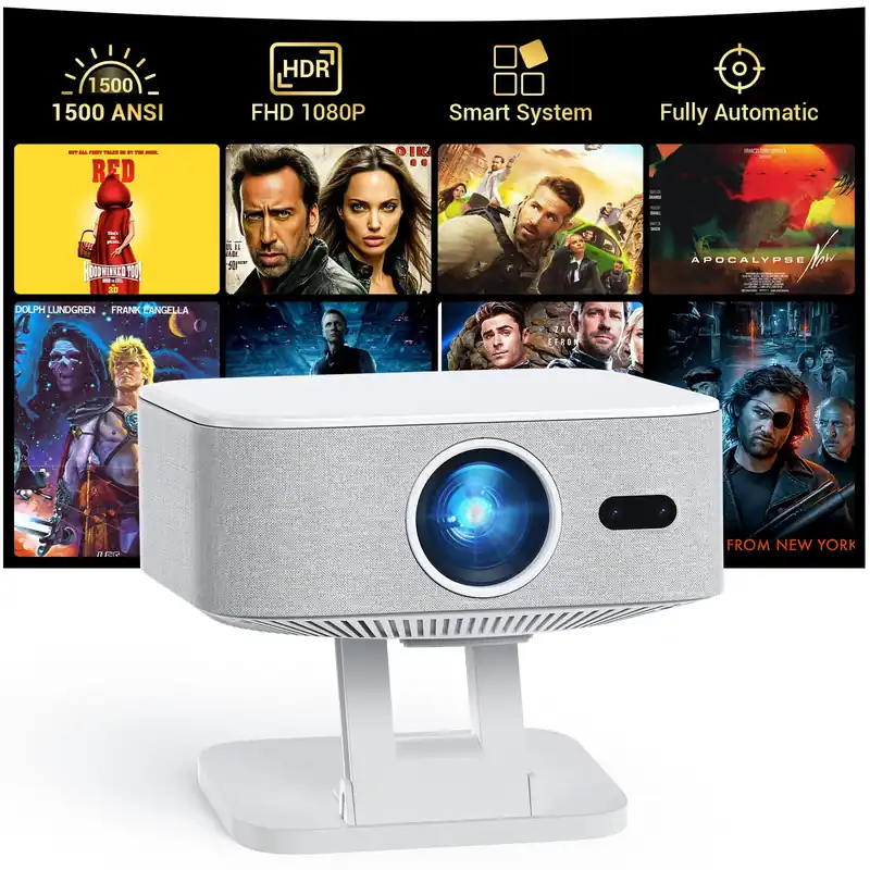 [1500 ANSI/Built-in APPs] Smart Projector with Wifi and Bluetooth NICPOW Native 1080P Outdoor Projector, Compatible with Netflix, Auto Focus & Keystone, Portable Proyector for Home & Outdoor Use