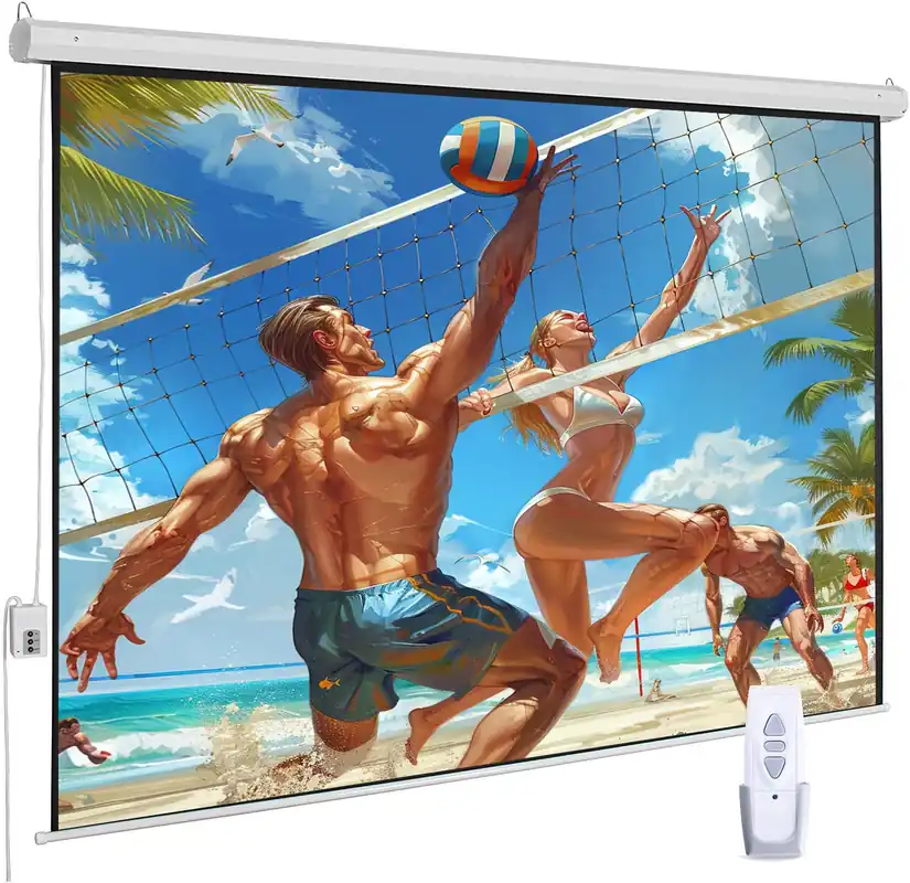 120" Motorized Projector Screen, Electric 16 9 Projector Screen with Remote Control, Indoor/Outdoor HD Movie Screen, Wall/Ceiling Mounted, Perfect for Home Office Theater TV, White