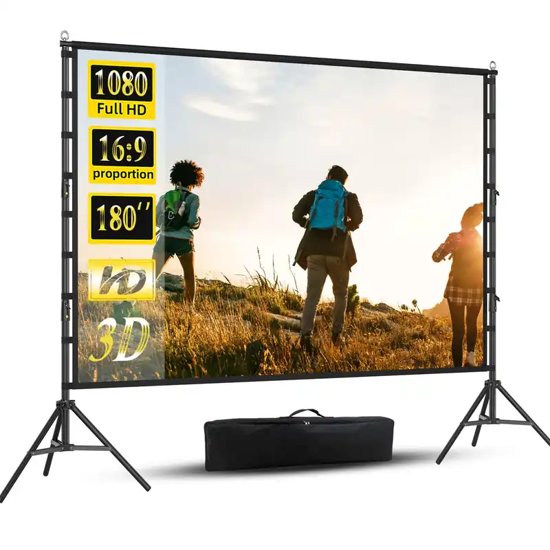 XINLEMY Outdoor Projector Screen and Stand,180-in Portable Projector Screen 15 FT Large Projection Screen,16 9 4K HD Rear Front Wrinkle-Free Movie Screen with Carry Bag for Backyard,RVing Night,Party