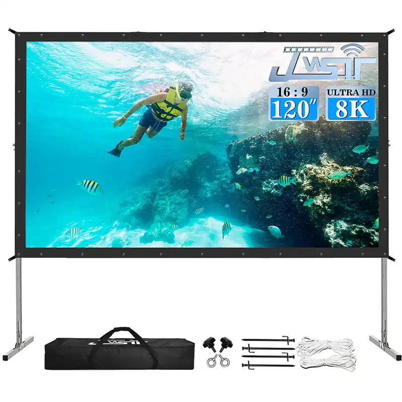 Projector Screen Outdoor,JWSIT 120 inch Outdoor Movie Screen-Upgraded 3 Layers PVC 16 9 Projector Screen,Portable Video Projection Screen with Carrying Bag for Home Theater Backyard