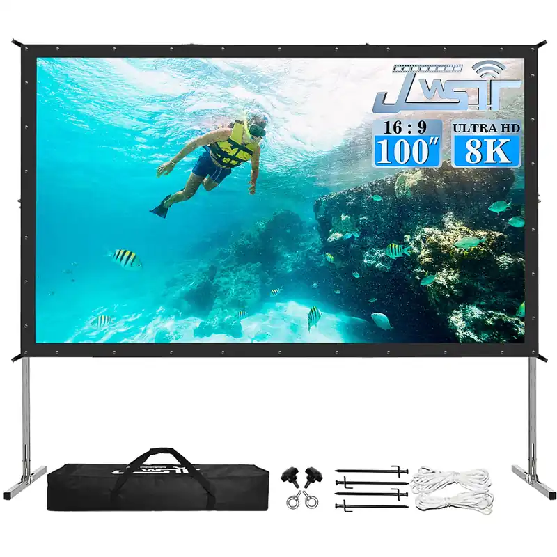 Projector Screen Indoor,JWSIT 100 inch Outdoor Movie Screen-Upgraded 3 Layers PVC 16 9 Outdoor Projector Screen,Portable Video Projection Screen with Carrying Bag for Home Theater Backyard