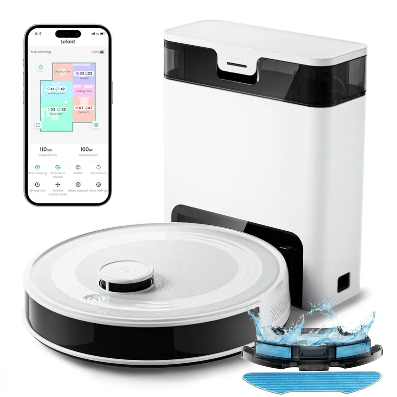 Lefant Robot Vacuum and Mop Combo, 8 Weeks Self-Emptying with Dual Dustbin Options, 6000Pa LiDAR Robotic Vacuum Cleaner with Precision Mapping, 240mins, Carpet Detection, WiFi/App/Alexa, M2S Pro