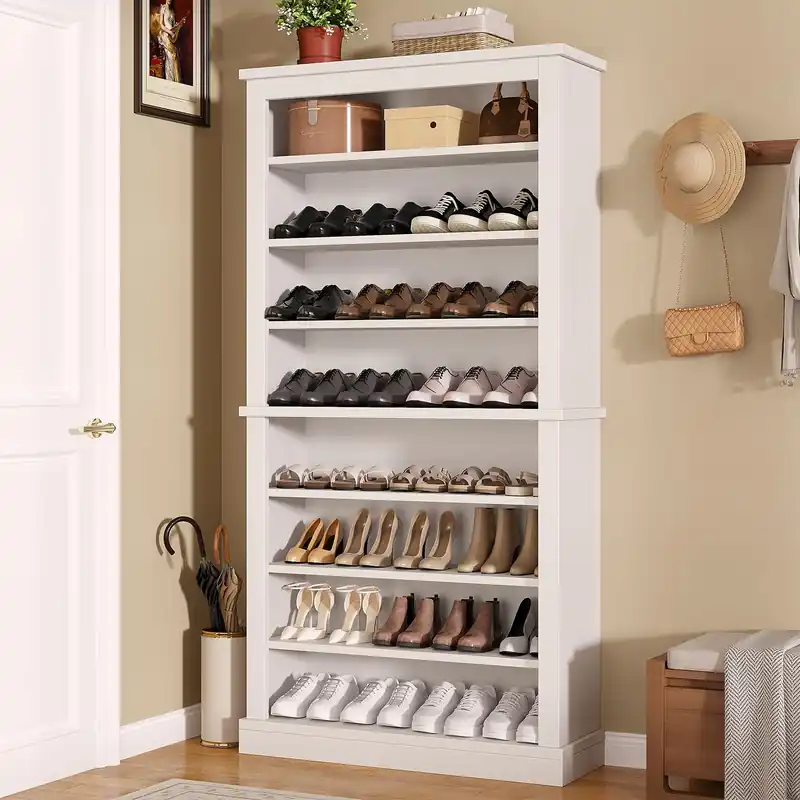 knoworld Freestanding Shoe Cabinet, Holds 40-45 Pairs, 71 Inch Tall 9-Tier Shoe Rack with Adjustable Shelves, Heavy Duty Open Storage Organizer for Entryway Hallway,White