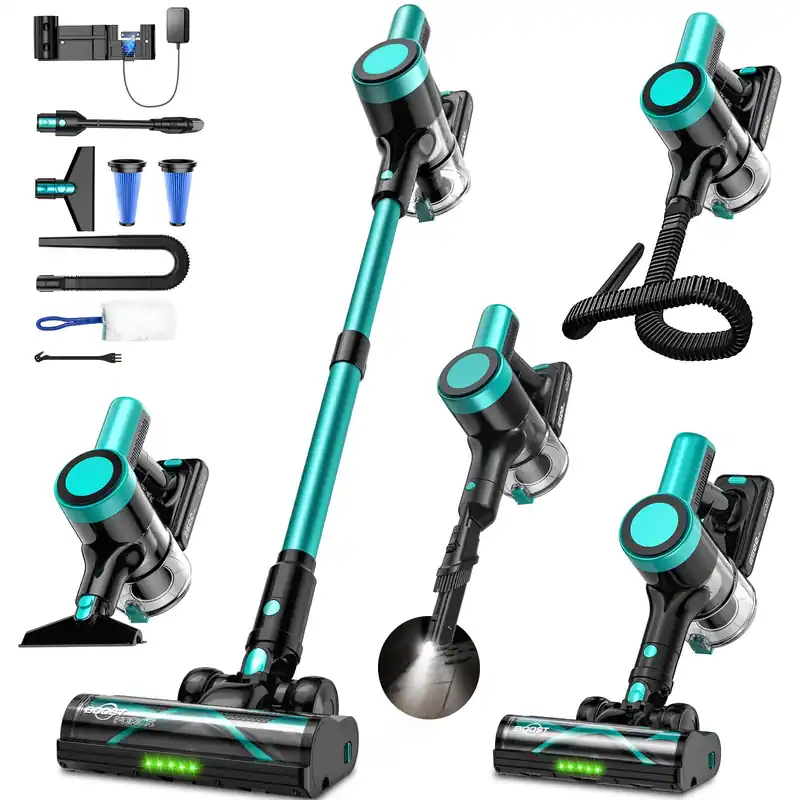 OUYFHK Cordless Vacuum Cleaner, 58Kpa 10 in 1 Vacuum Cleaners for Home, 55Mins Stick Vacuum with Self-Standing & LED Display, Anti-Tangle & Wall Mount Charging (Cyan)