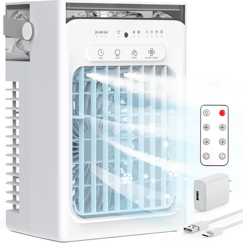 Portable Air Conditioners, Air Cooler Evaporative Personal Mini AC with Remoter, 4 Wind Speed, 2-4-6H Timer, 2 Modes, Colorful Night Light, Portable AC for Room, Car, Bedroom, Office, Outdoor