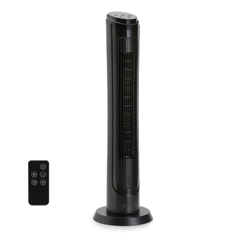 Amazon Basics 40" 70-Degree Oscillating Digital Tower Fan with Powerful Airflow for Bedroom, Living Room, Office, 4 Speeds, 3 Modes, 15-Hour Timer, Remote Control, 50W, Black