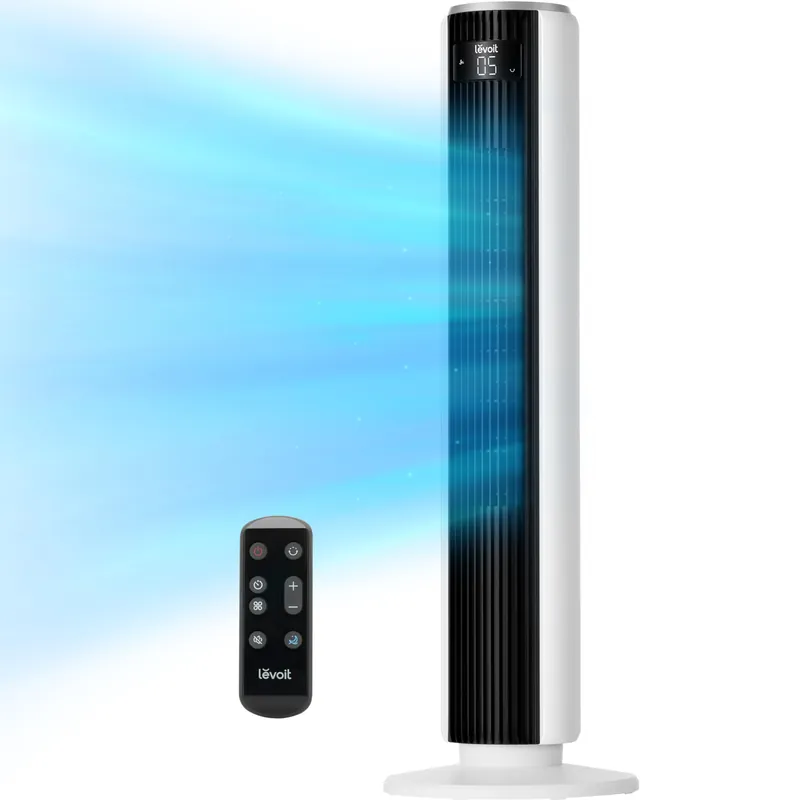 LEVOIT Tower Fan for Bedroom, 90ยฐ Oscillating Standing Fan with 28dB Quiet for Sleep, 25ft/s Velocity, 12H Timer, 5 Speeds 4 Modes, Remoter, Bladeless Room Fan for Home, Office, Indoor, 36 inch, White