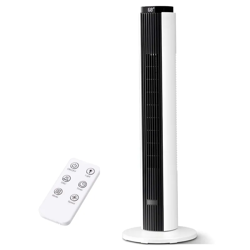Antarctic Star 37-Inch Bladeless Portable Tower Fan 80°Oscillating,Quiet Cooling with 12H Timer Remote Control, 6 Speed, 4 Modes, LED Display,Standing Fan Powerful for Bedroom Office Dorm,Black White