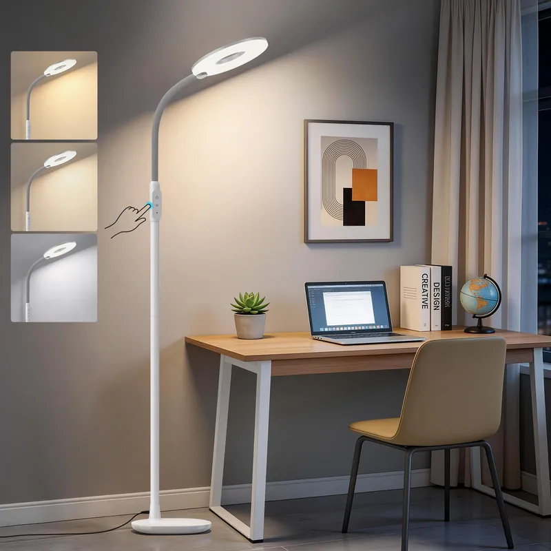 GyroVu 70‘‘ Floor Lamps for Living Room, Touch Control LED Floor Lamp, Dimmable 3 Color Temperature Standing Tall Lamp, White Floor Lamp with Adjustable Gooseneck for Bedroom Home Office