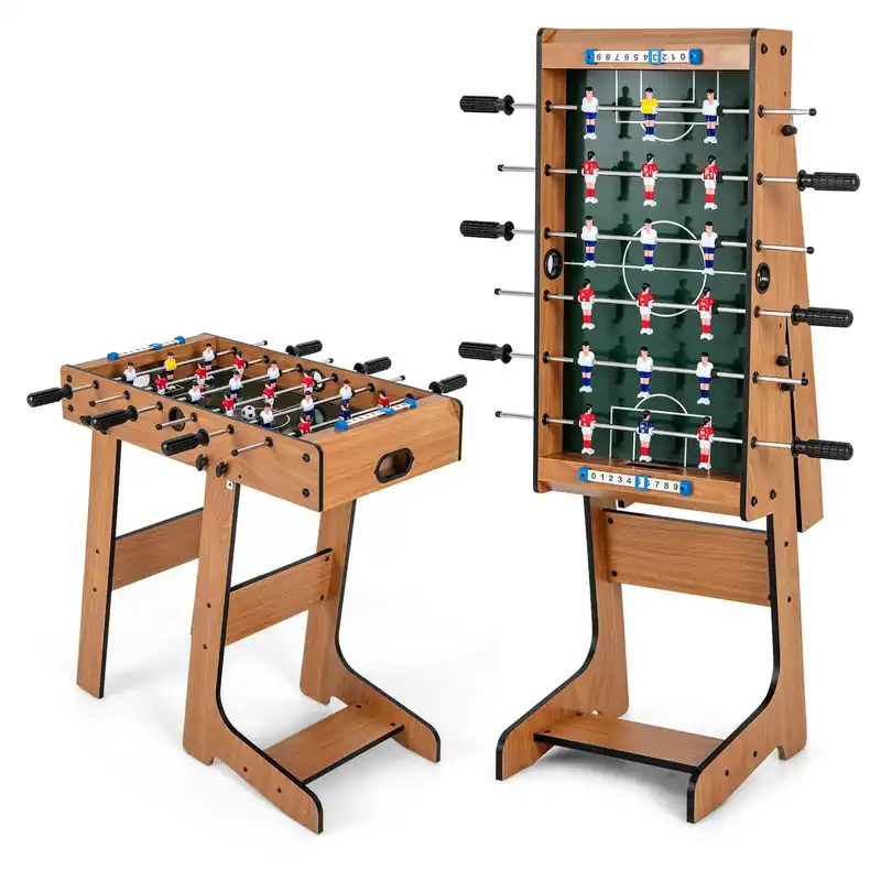 GYMAX Folding Foosball Table, 27” Freestanding Soccer Game Table with 2 Balls for Family, Home, Game Room Teens Adult