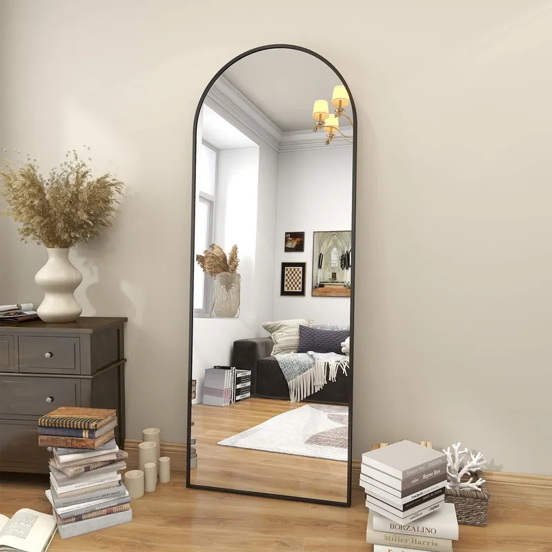 BEAUTYPEAK 64"x21" Arch Floor Mirror, Full Length Mirror Wall Mirrors Hanging or Leaning Arched-Top Full Body Mirror with Stand for Bedroom, Dressing Room, Black