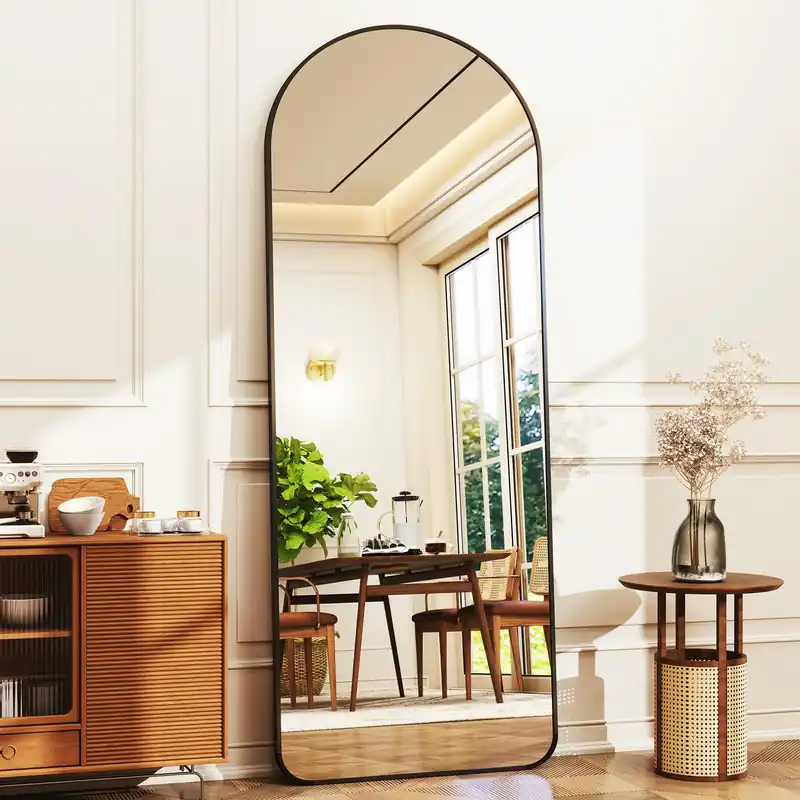 65"x 22" Arched Full-Length Mirror with Rectangular Corners, Large Wall-Mounted or Leaning Floor Black Mirror for Bedroom, Living Room, Entryway, and Dressing Room Décor, Modern Full Body Mirror