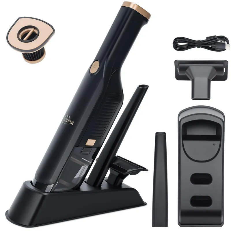 VACFAM Handheld Vacuum Cordless,Dust Busters Cordless with Storage Dock,15KPA High Power Portable Vacuum Vordless,USB Quick Charge,Mini Vacuum with Multi-Nozzles & Washable Filter，Black