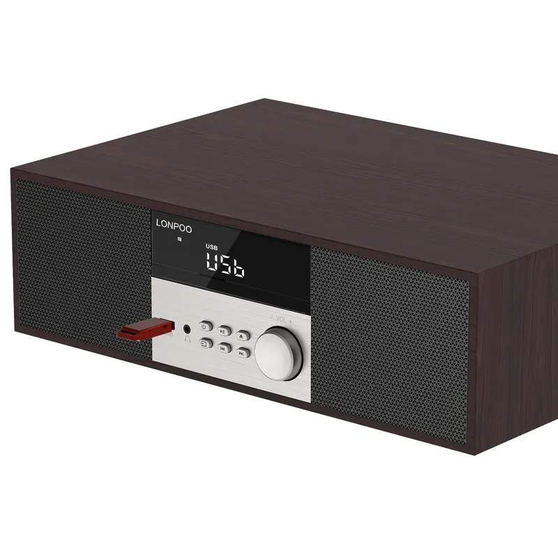 LONPOO Stereo System Systems with CD Player, 40W CD Players for Home, Bluetooth, USB Playback, FM Radio, Aux-Input, Earphone Port