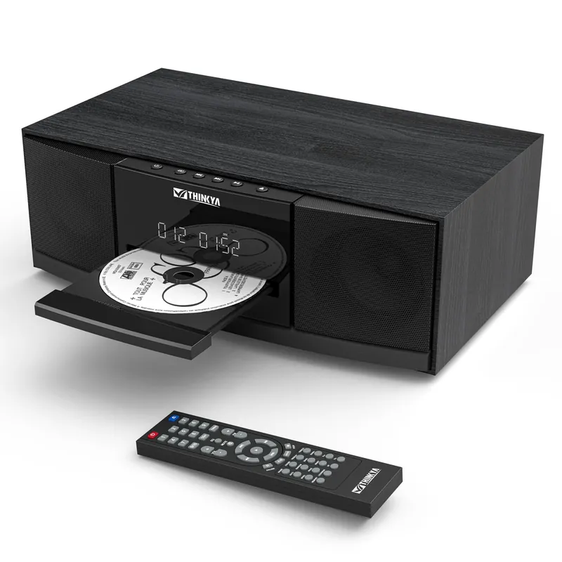 Vintage Bluetooth Stereo System for Home, THINKYA 36W RMS Micro HiFi Systems CD Player Dual 3” Bass with Bluetooth Audio Streaming, FM Radio, USB Port, Aux-in, Remote Control(NO Clock & Alarm)