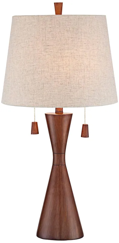 360 Lighting Omar Modern Table Lamp 28 3/4" Tall Warm Brown Wood Hourglass Oatmeal Fabric Tapered Drum Shade for Bedroom Living Room House Home Bedside Nightstand Office Entryway Kids Family
