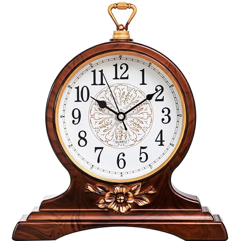 rnuie Desk Clock for Table Decor, Retro Mantel Clock Battery Operated for Fireplace Mantel, Living Room, Bedroom, Office, Desktop Decoration(Second Brown)