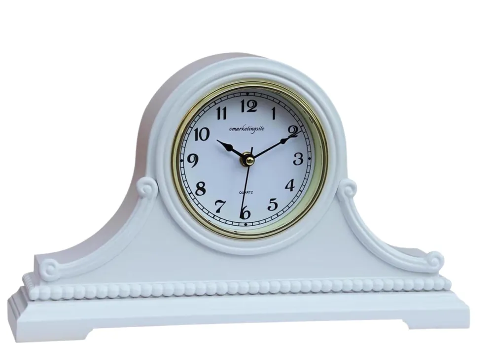 Vmarketingsite Mantel Clocks, Battery Operated, Silent Wood Table Clock with Westminster Chimes On The Hour, Solid Wooden Shelf Chiming Mantle Clock, 9" x 16" x 3" (White - Arabic Numerals)