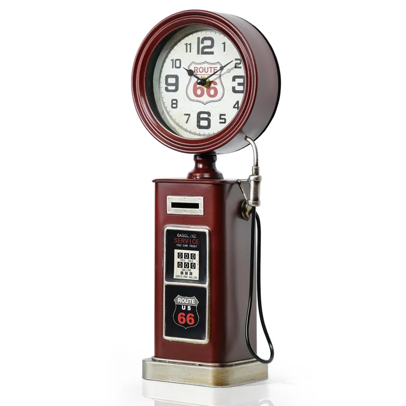 AYRELY® 16" Vintage Industrial Gas Pump Mantel Clock, Battery Operated Metal Clock Route 66 Decor,Retro Mechanical Decorative Clock Gifts for Home,Living Room,Fireplace, Man Cave Decor