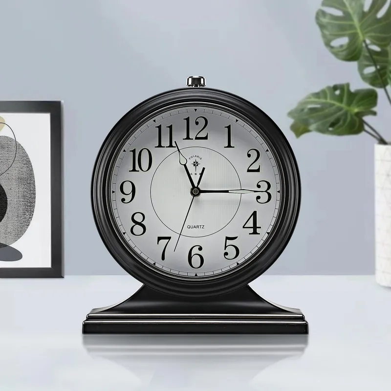 10-inch Vintage Mantel Desk Clock, Silent Desk Clock for Living Room Décor, Easy to Read Larege Retro Mantel Clocks for Fireplace and Shelf Decoration.(Black)