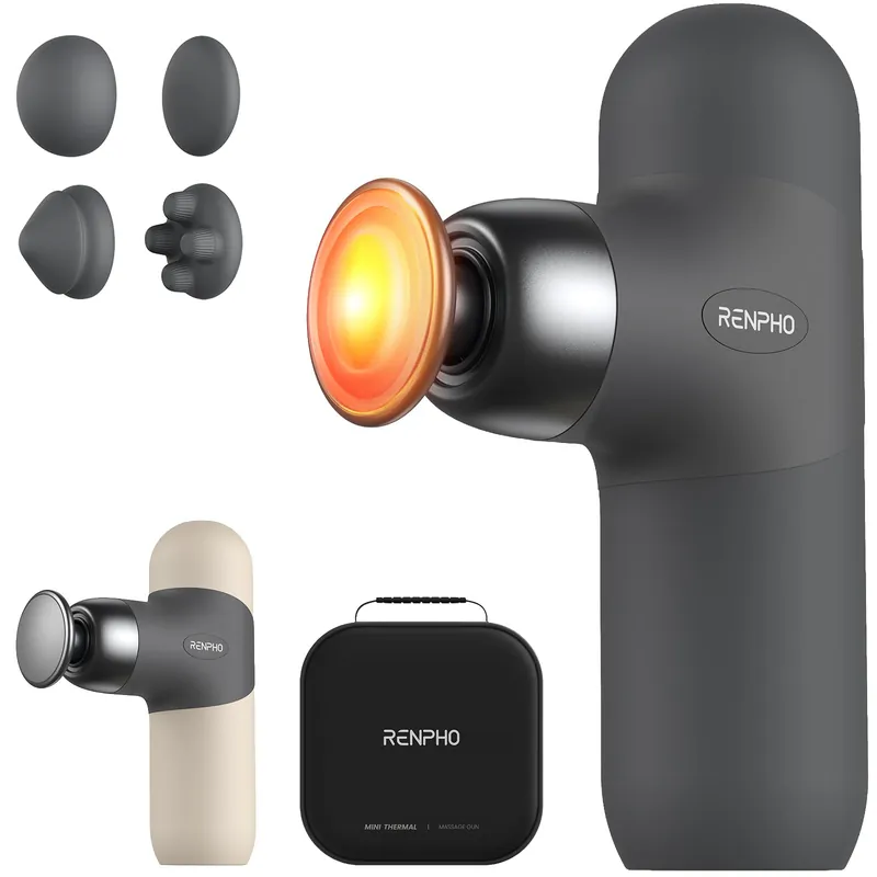 RENPHO Mini Thermal Massage Gun with Heat, Mothers Day Gifts, Portable Deep Tissue Percussion Massager with 4 Heads for Neck & Back Comfort, Ultra-Quiet for Home, Office & Travel, Carry Case