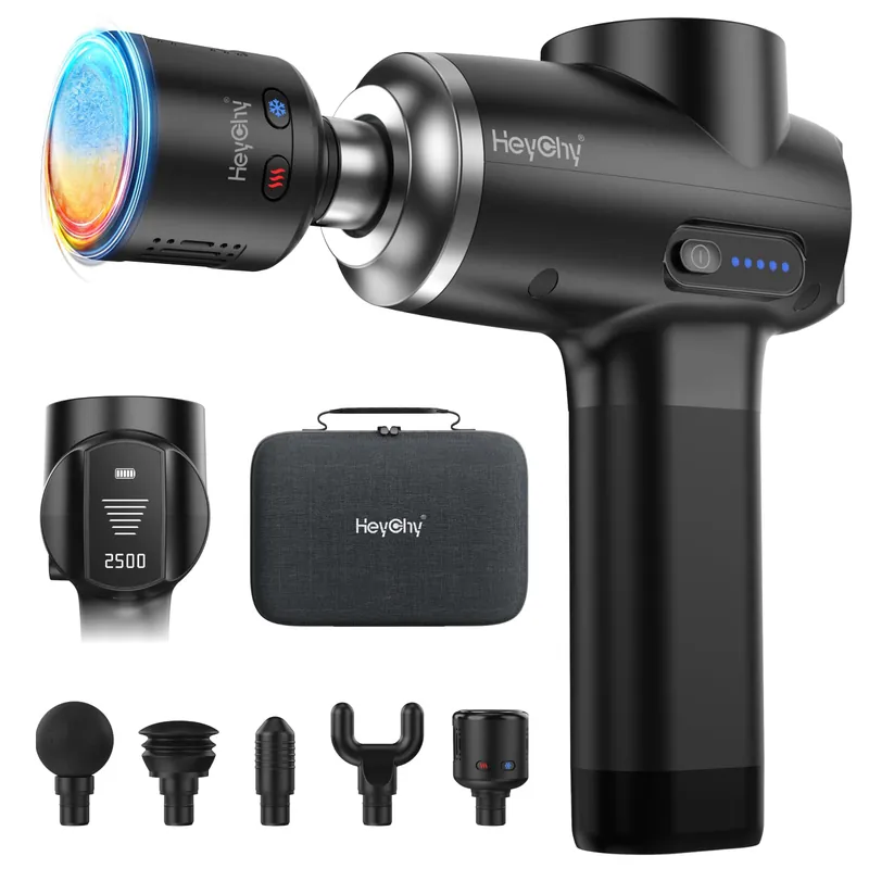 HEYCHY Percussion Massage Gun Deep Tissue with Heat and Cold,Portable Back&Neck Massager for Pain Relief, Athletes, 12mm Amplitude Muscle Masajeador for Men Women,FSA Eligible & HSA Approved