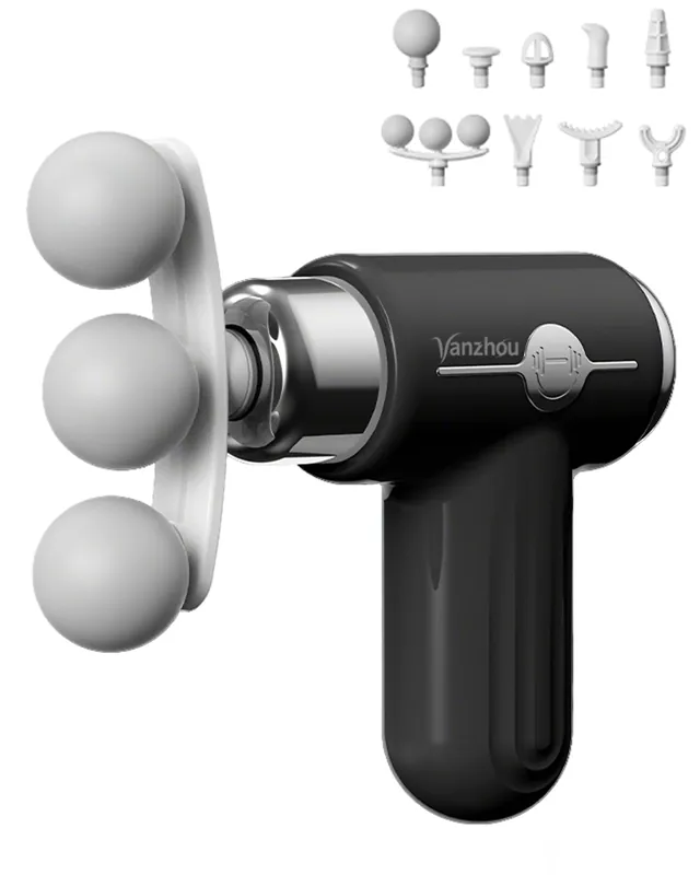 Vanzhou Mini Massage Gun Deep Tissue, Portable Handheld Massage Gun for Muscle Recovery, Quiet Percussion Massager with 9 Heads, USB-C Rechargeable Massage Gun for Travel, Gym & Office, Matte Black