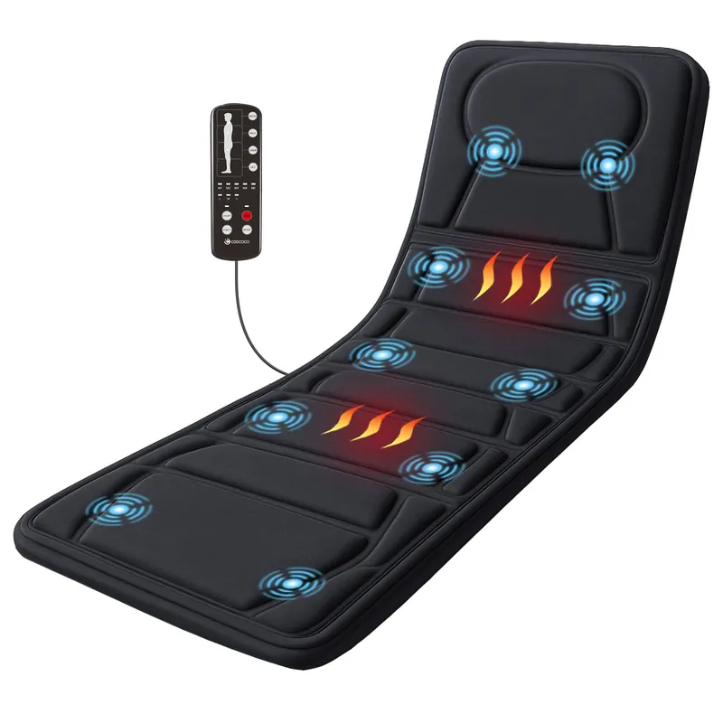 CooCoCo Full Body Massage Mat with Heat, 10 Vibrating Motors Vibration Back Massage Pad, Full Body Massager for Bed Chair Sofa, Massage Mattress Pad, Gifts for Mom Dad Men Women(Vibration Only)