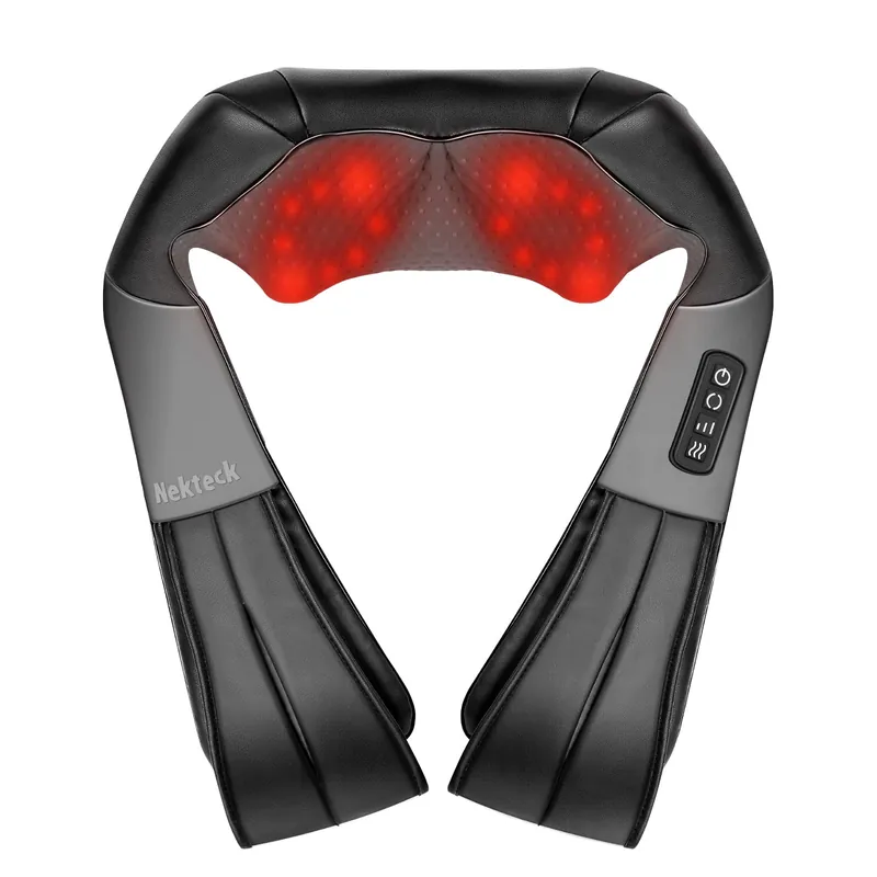 Nekteck Shiatsu Neck Massager with Heat for Pain Relief Deep Tissue, 2026 Upgraded 3D Back Shoulder Kneading Massage Pillow, Mother‘s Day Father‘s Day Relaxation Gifts for Mom Dad, Black(NOT Cordless)