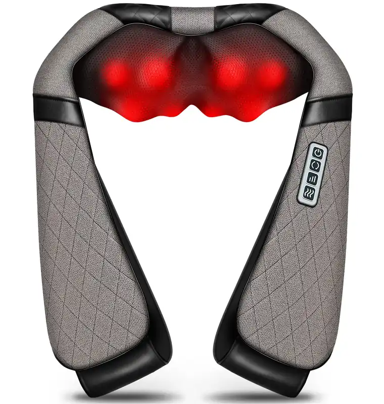 Blue Elf Shiatsu Electric Neck Back Massager Pillow 3D Kneading with Heat for Shoulder, Lower Back, Foot, Leg Muscles Pain Relief Relax in Car Office and Home (Gray)
