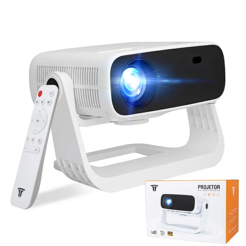 Wielio 2026 Smart Projector Android TV with WiFi 6 and Bluetooth 5.0 Built in 1000+ Apps 240 ANSI Portable Bedroom Mini Movie Projector Support 4K/1080P Auto Keystone & Zoom