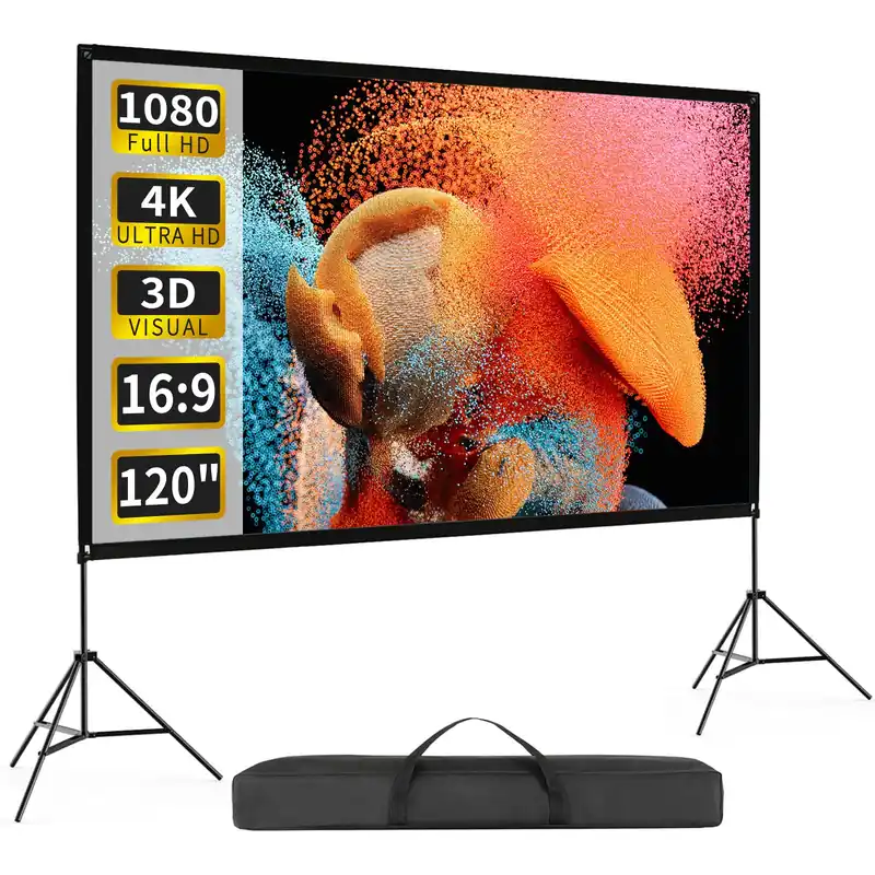 Projector Screen with Stand 120 Inch, 16 9 4K HD Portable Projector Screen Indoor Outdoor, Foldable Wrinkle-Free Movie Screen 160° Front Rear Projection Screen with Carry Bag for Home Movie
