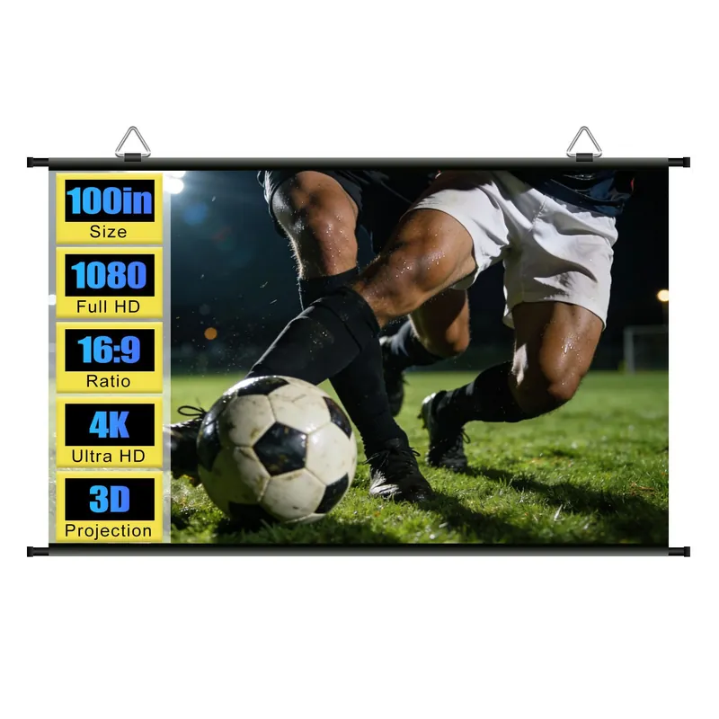 100 inch Projector Screen, Xiaohui Portable Movie Projector Screen for Indoor Outdoor, 4K Hanging ALR Projection Screen for Room Wall, Home Theater, Backyard, 16 9 HD