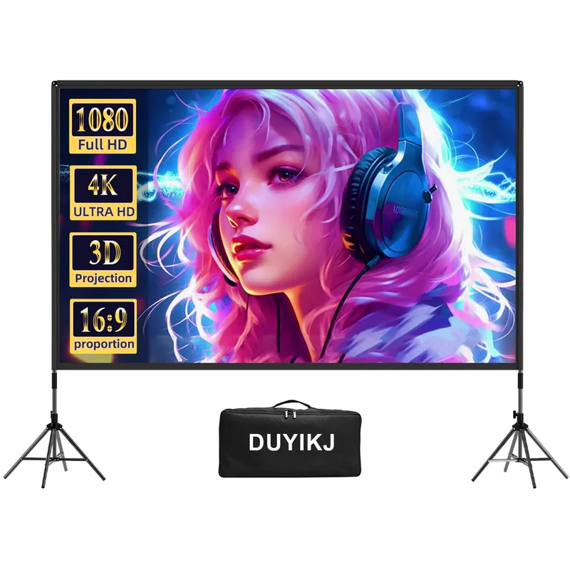Projector Screen with Stand,DUYIKJ 120 inch Portable Outdoor Indoor Projector Screen Rear Front Projection Screen Lightweight Movie Screen16 9 4K HD with Four-Legged Frame Carry Bag for Home Theater