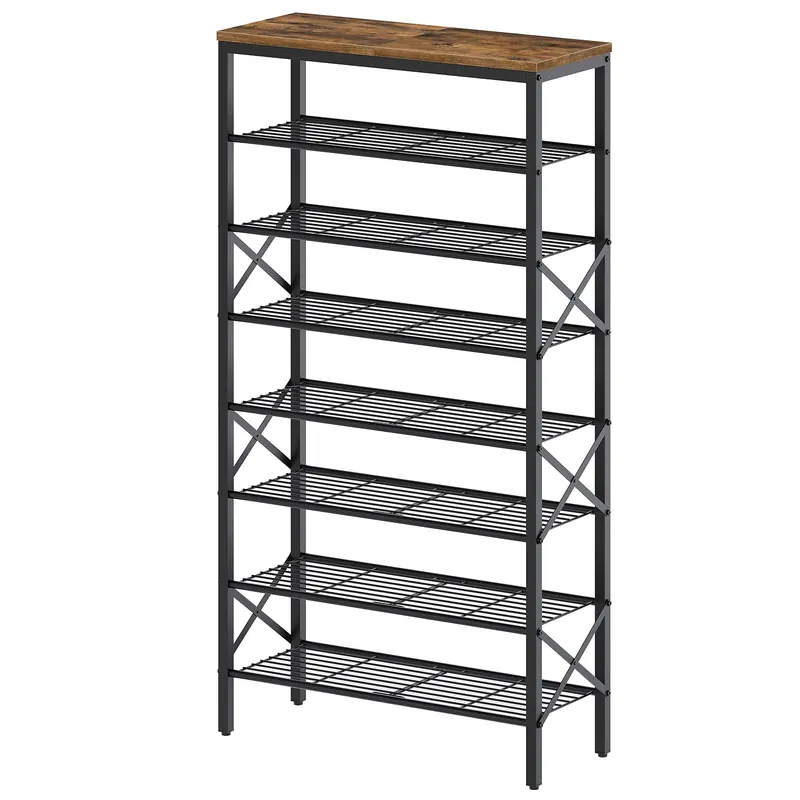 YATINEY 8 Tier Shoe Rack, Shoe Storage Organizer, Large Capacity Shoe Shelf Holds 32 Pairs of Shoes, Sturdy and Stable, for Entryway, Hallway, Closet, Dorm Room, Rustic Brown SS08BR