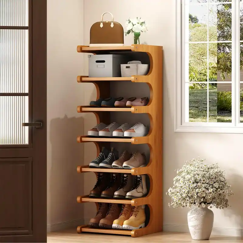 sdowens 7-Tier Vertical Shoe Rack, Bamboo Free Standing Shoe Rack Shelf, Shoe Storage Stand, Entryway Shoe Tower, Vertical Shoe Organizer for Narrow Closet, Entryway, Hallway