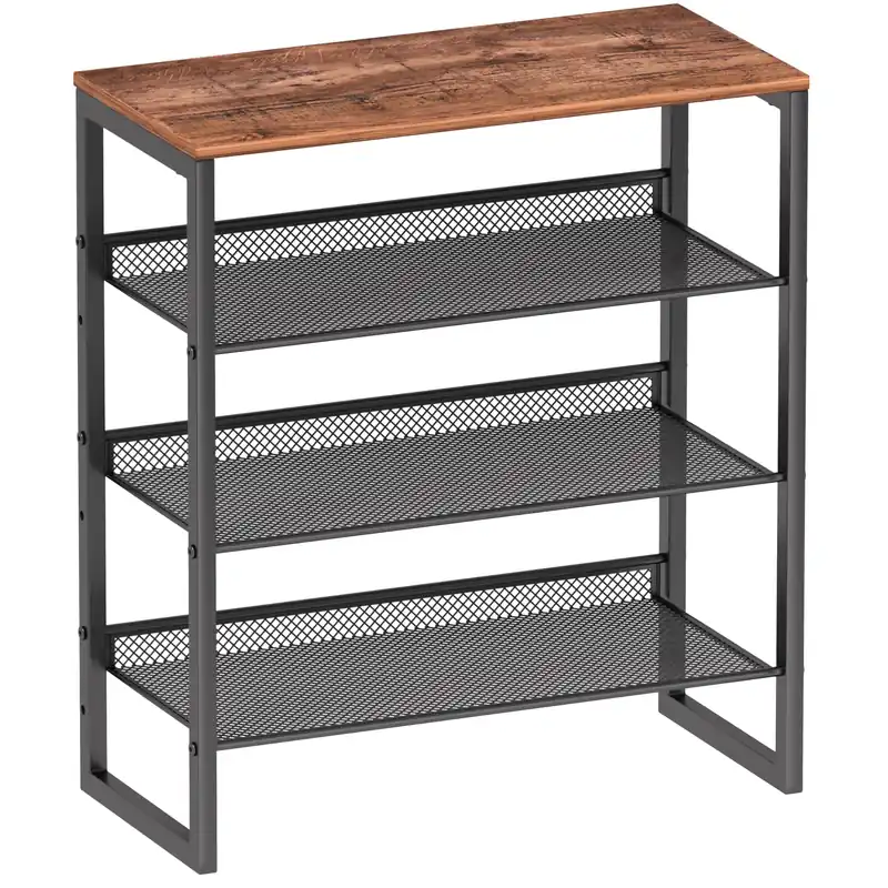 CHEMPFR Industrial Shoe Rack - Sturdy Steel Entryway Shoe Organizer with Spacious Top - Strong Mesh Shoe Storage Shelves - Adjustable Shoe Stand for Closet Organization (4-Tier)