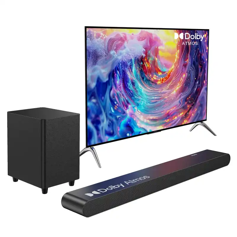 Miroir 3.1CH Dolby Atmos Soundbar for Smart TV, 390w Virtual Atomos Surround Sound & Wired Subwoofer, 4K HDR Passthrough, HDMI/eARC Home Theater System