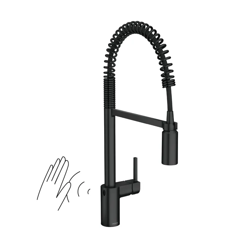 Moen Align Matte Black Motionsense Wave Sensor Touchless One-Handle High Arc Spring Pre-Rinse Pulldown Kitchen Faucet with Sprayer, Kitchen Sink Faucet for Bar, Farmhouse, Commercial, 5923EWBL