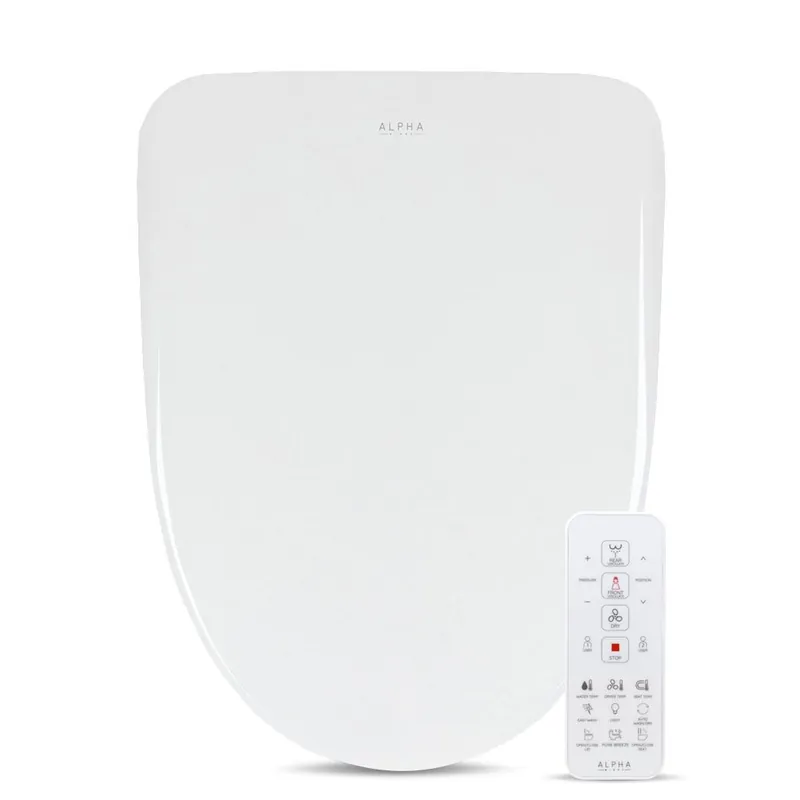 ALPHA BIDET UXA Pearl Auto Bidet Toilet Seat in Elongated White Endless Warm Water Automatic Lid and Seat Arced Stainless Steel Nozzle LED Nightlight Dryer Deodorizer 3 Year Warranty